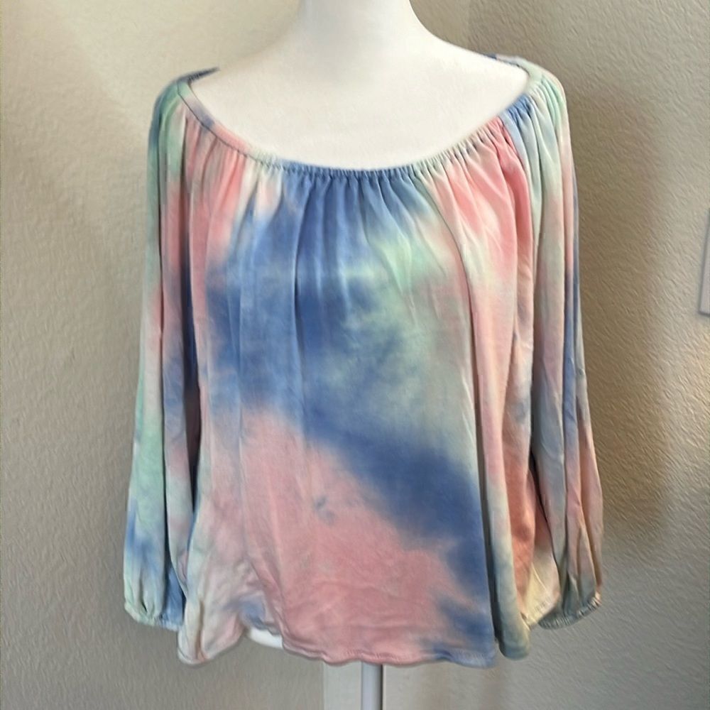 Off-Shoulder Pastel Tie Dye Boho Top - Size S/M